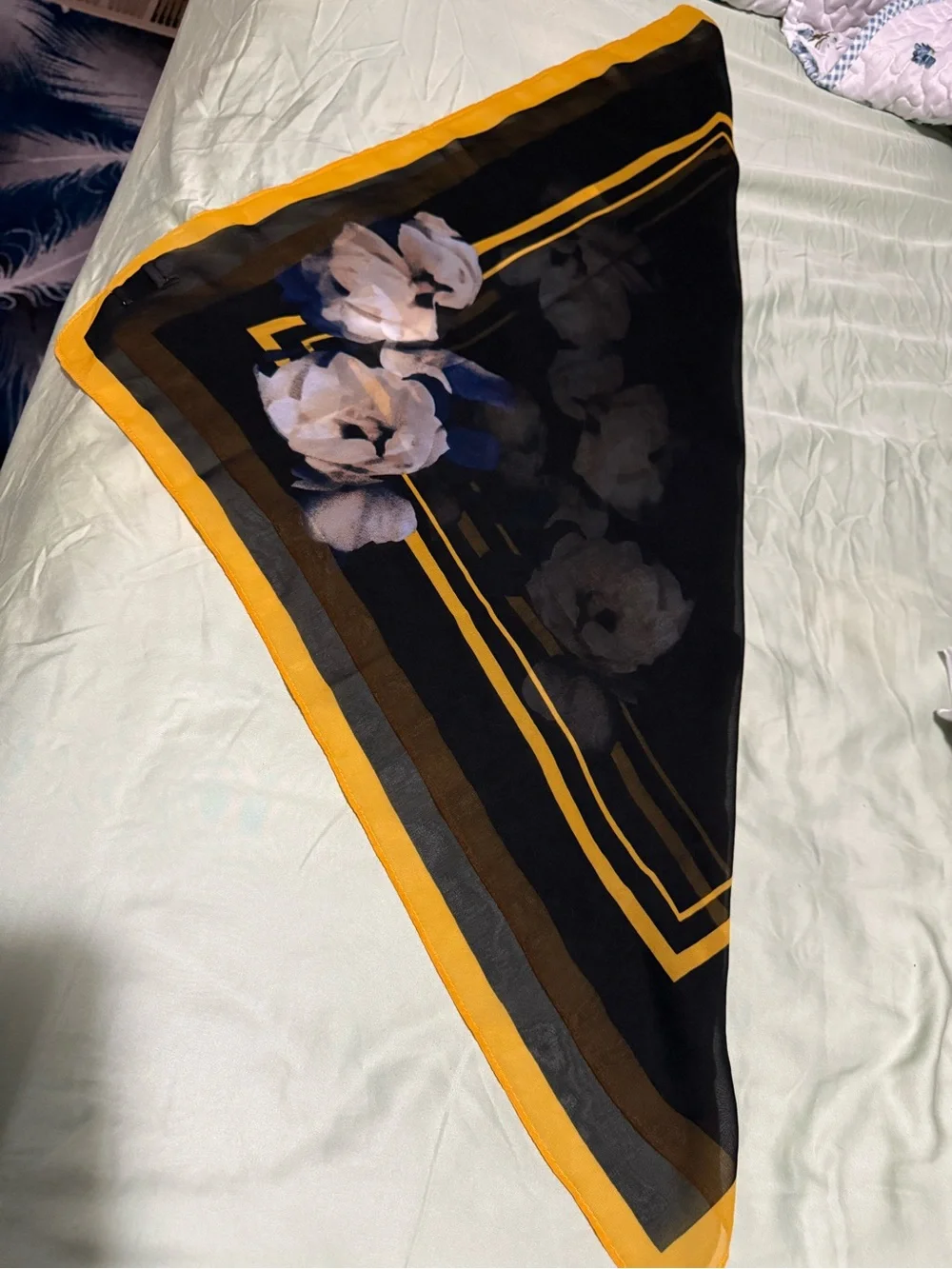a new day Black Floral Scarf with Yellow Border